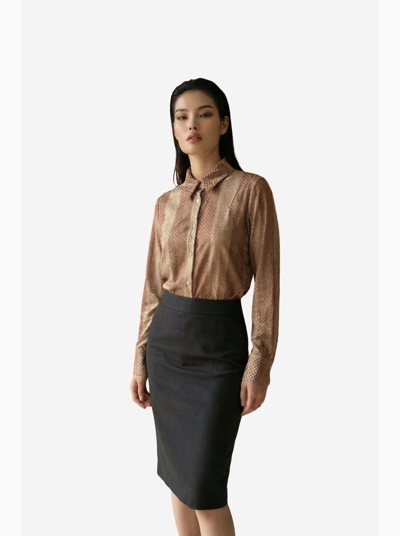 Chemise boutonnée en velours tissé à rayures my fashion Camel - Kiabi