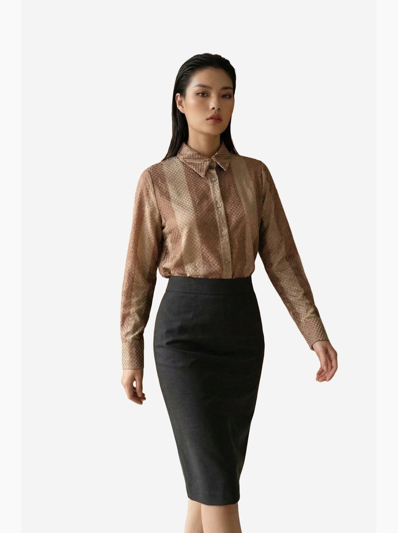 Chemise boutonnée en velours tissé à rayures my fashion Camel - Kiabi
