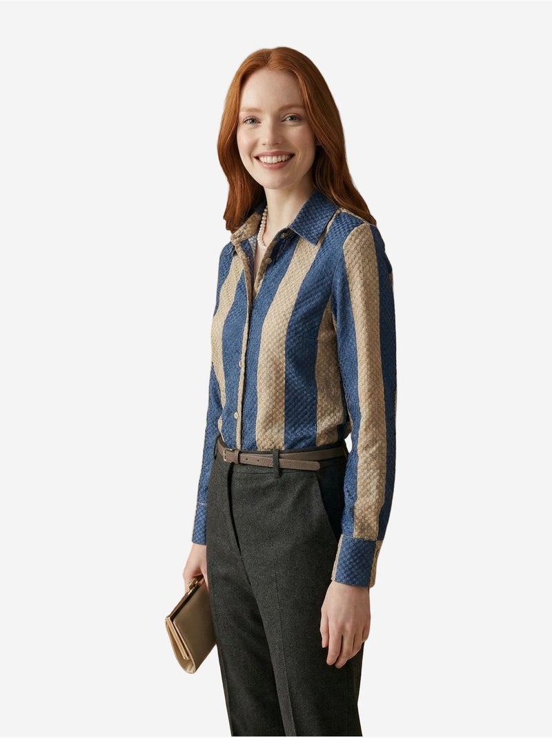 Chemise boutonnée en velours tissé à rayures my fashion Sable - Kiabi