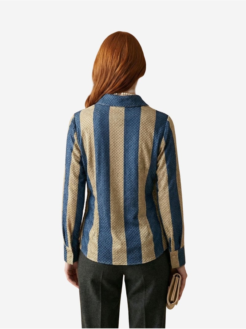 Chemise boutonnée en velours tissé à rayures my fashion Sable - Kiabi
