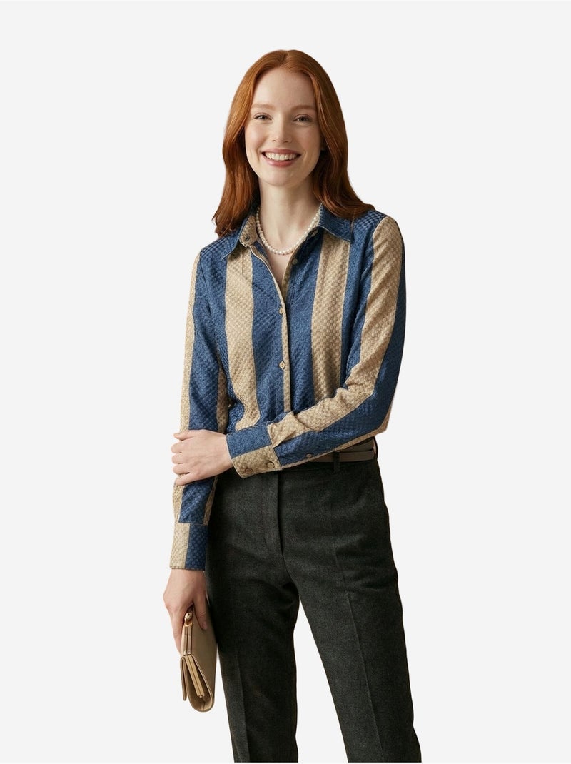 Chemise boutonnée en velours tissé à rayures my fashion Sable - Kiabi