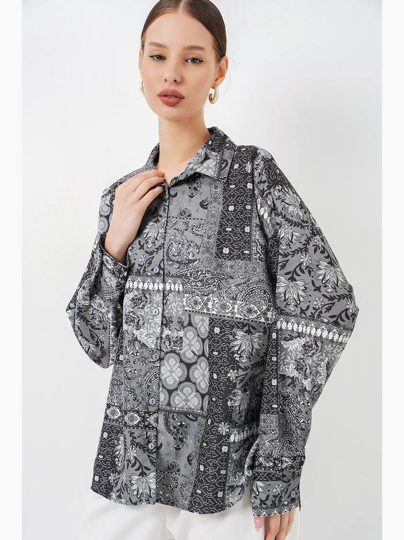 Chemise boutonnée oversize à imprimé cachemire bdart Gris Noir - Kiabi