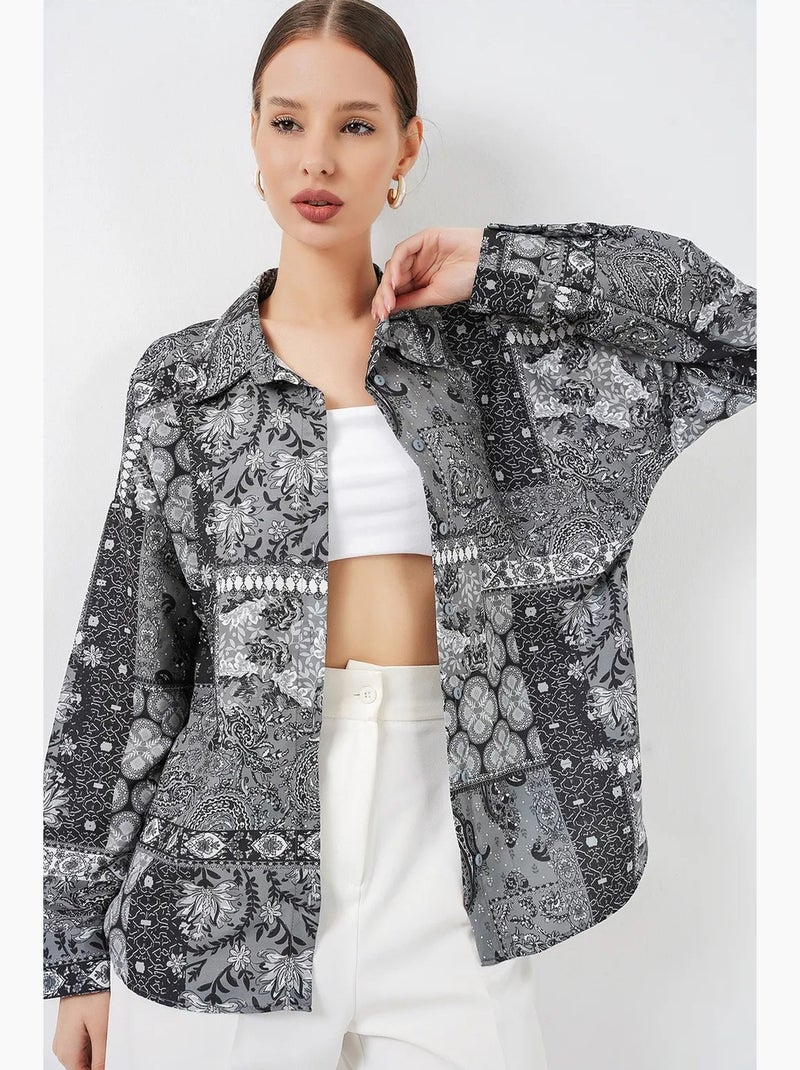Chemise boutonnée oversize à imprimé cachemire bdart Gris Noir - Kiabi