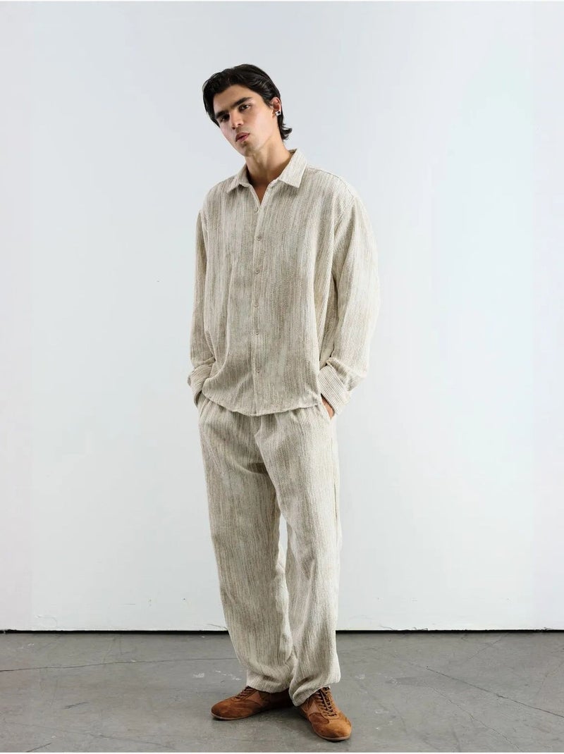 Chemise boutonnée oversize à rayures texturées giesto Beige argile - Kiabi