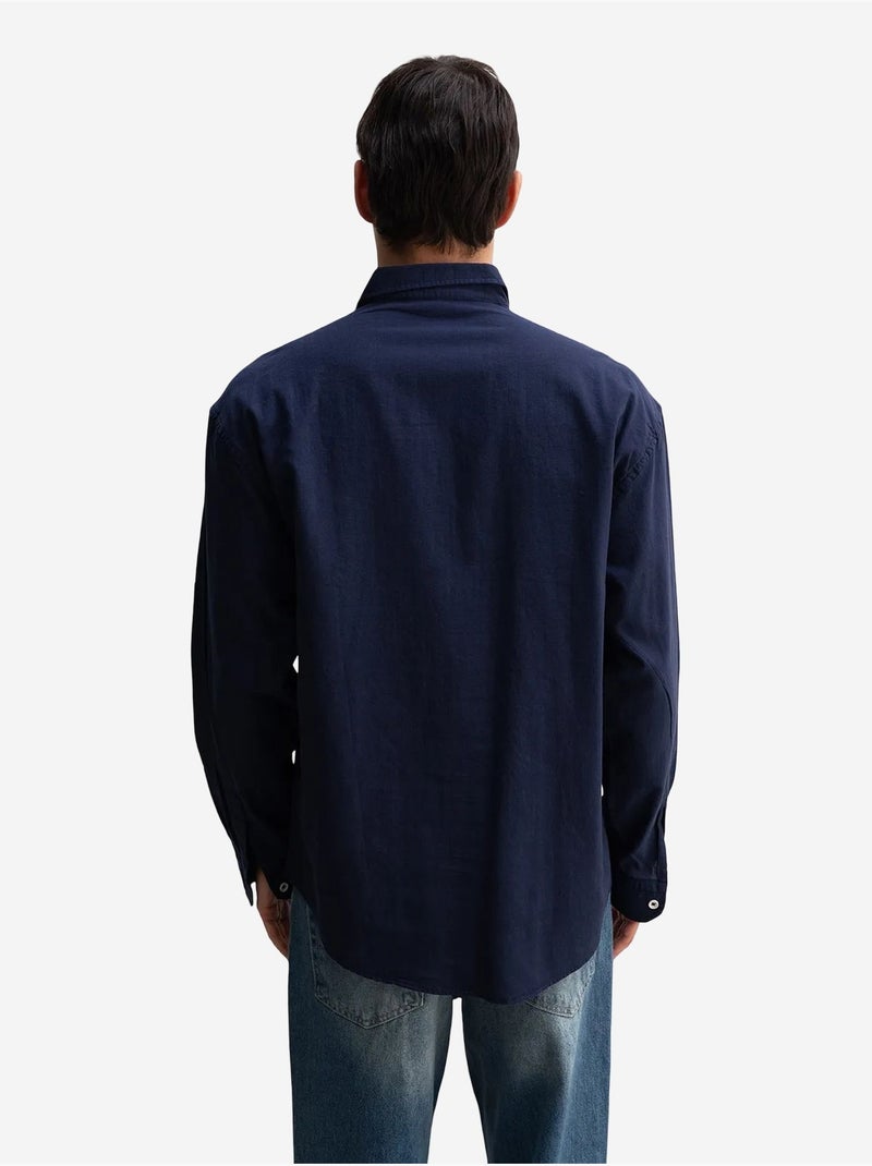 Chemise boutonnée oversize en coton giesto Bleu marine - Kiabi