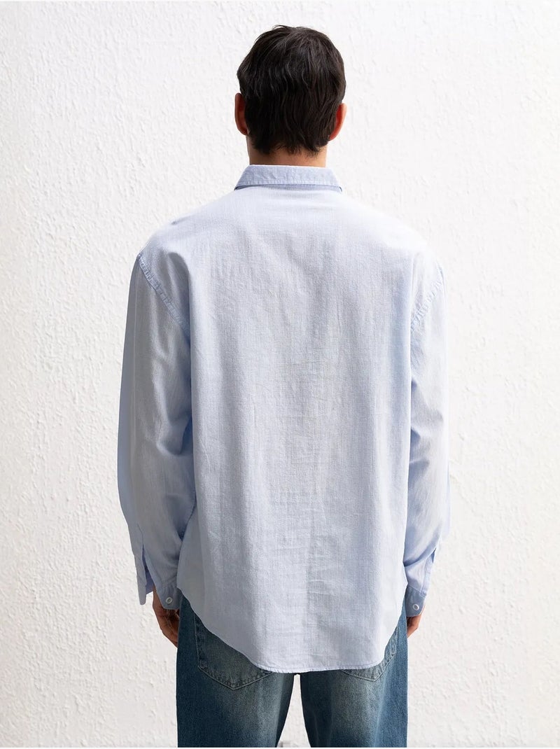 Chemise boutonnée oversize en coton giesto Bleu pastel - Kiabi