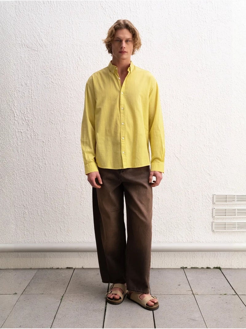 Chemise boutonnée oversize en coton giesto Jaune - Kiabi