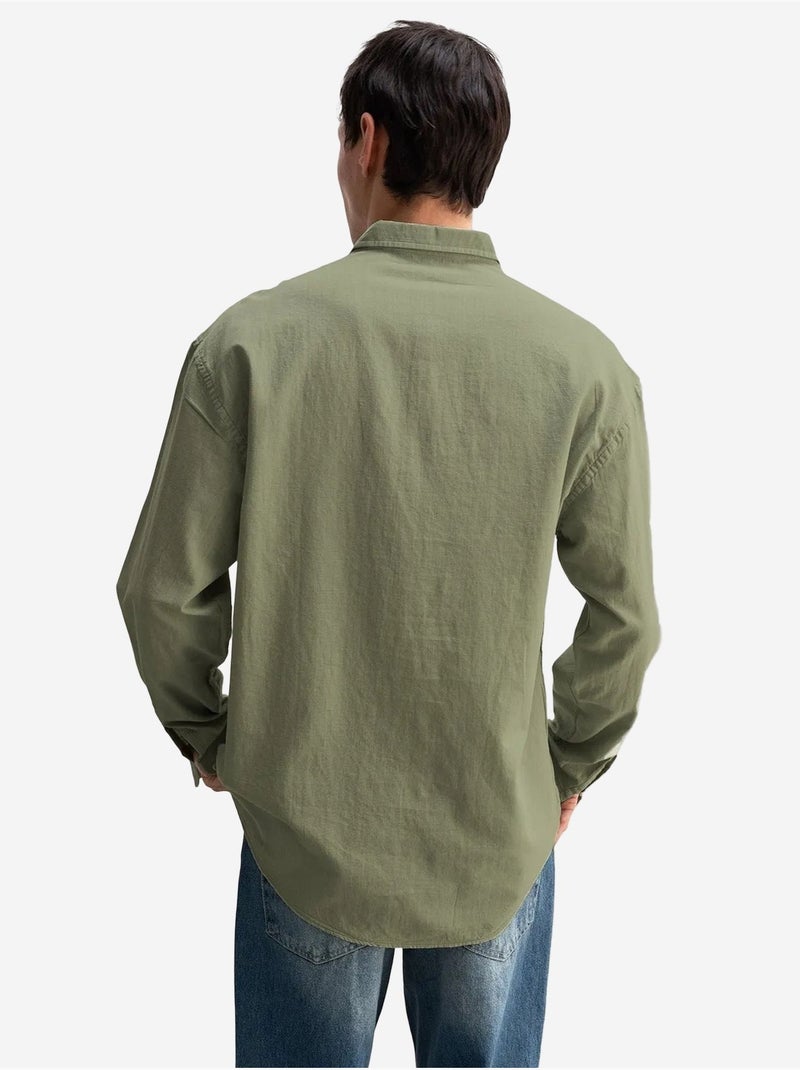 Chemise boutonnée oversize en coton giesto Kaki - Kiabi