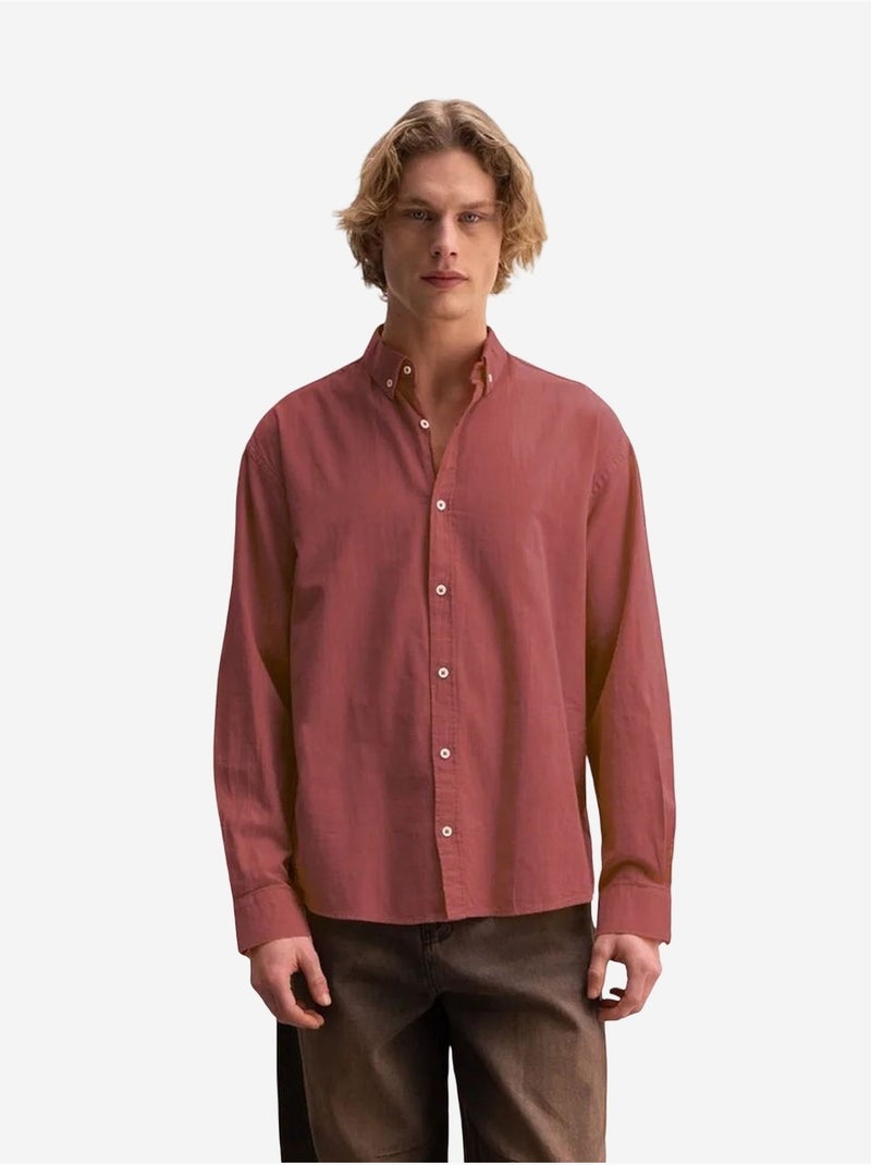 Chemise boutonnée oversize en coton giesto Rouge bordeaux - Kiabi