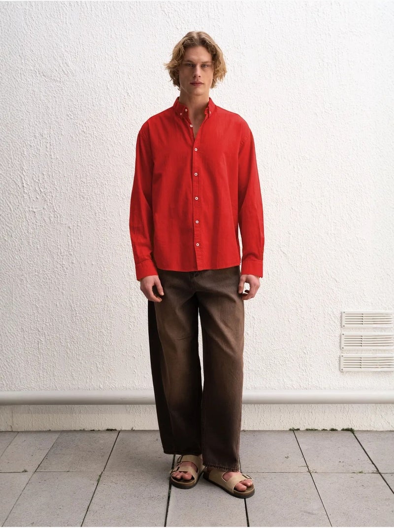 Chemise boutonnée oversize en coton giesto Rouge - Kiabi