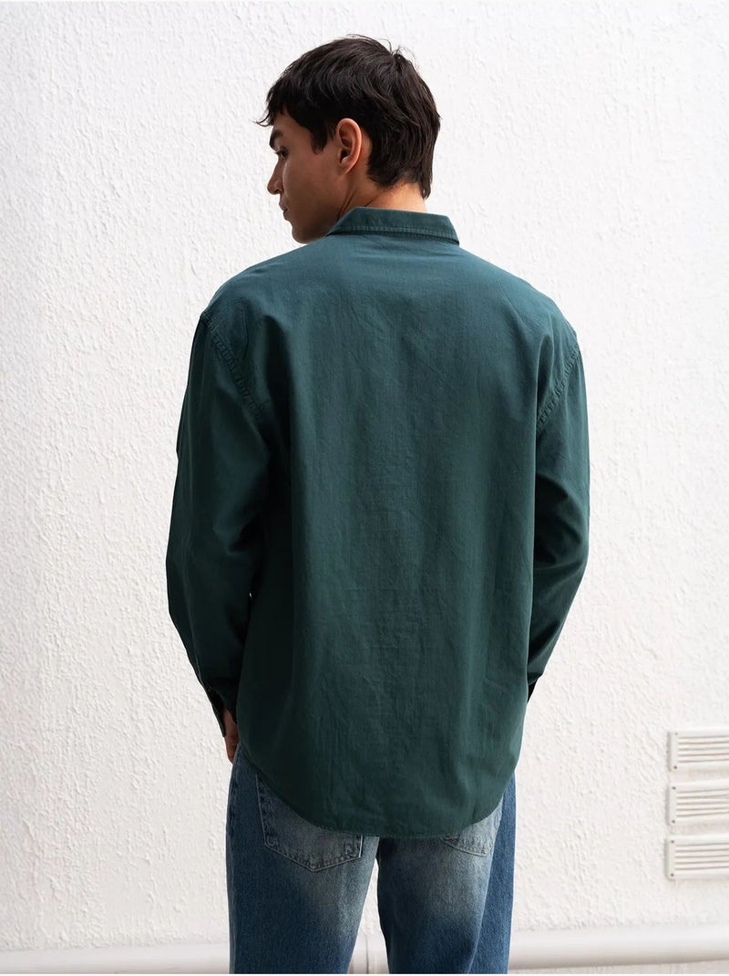 Chemise boutonnée oversize en coton giesto Vert foncé - Kiabi