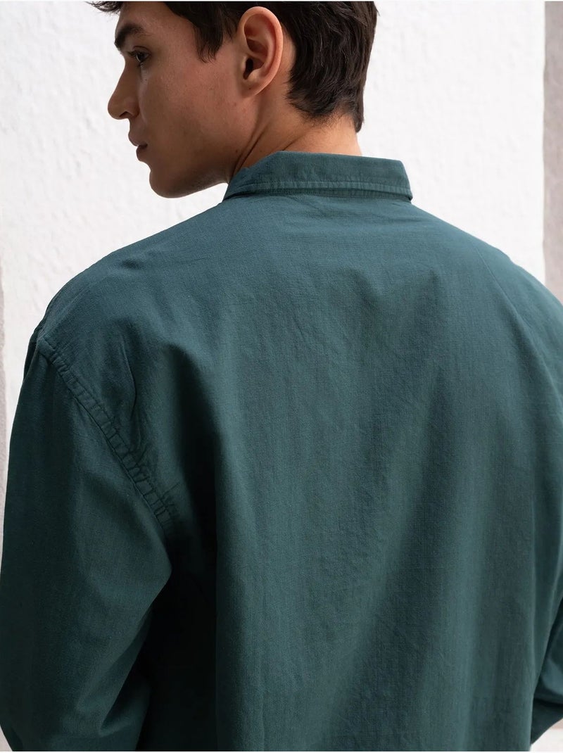 Chemise boutonnée oversize en coton giesto Vert foncé - Kiabi