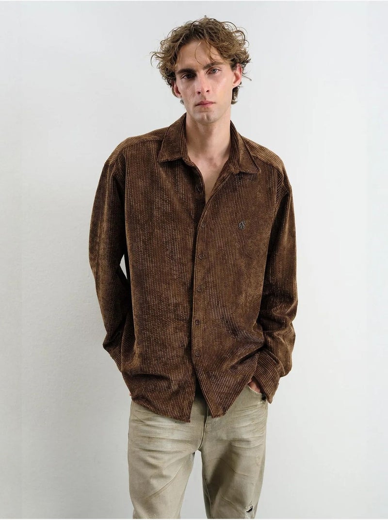 Chemise boutonnée oversize en gabardine giesto Marron clair - Kiabi