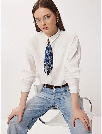 Chemise boutonnée oversize texturée avec détail cravate istanbul