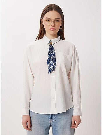 Chemise boutonnée oversize texturée avec détail cravate istanbul