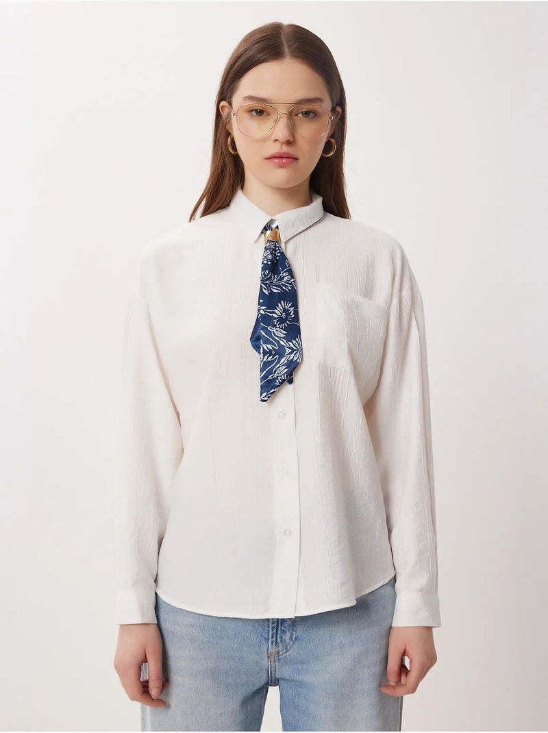 Chemise boutonnée oversize texturée avec détail cravate istanbul Blanc - Kiabi