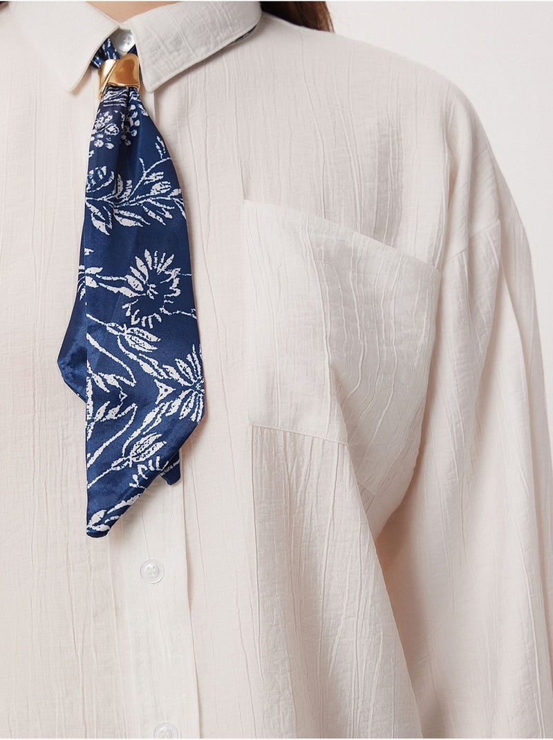 Chemise boutonnée oversize texturée avec détail cravate istanbul Blanc - Kiabi