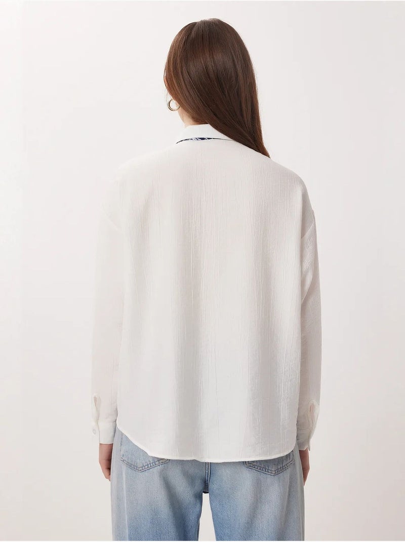 Chemise boutonnée oversize texturée avec détail cravate istanbul Blanc - Kiabi