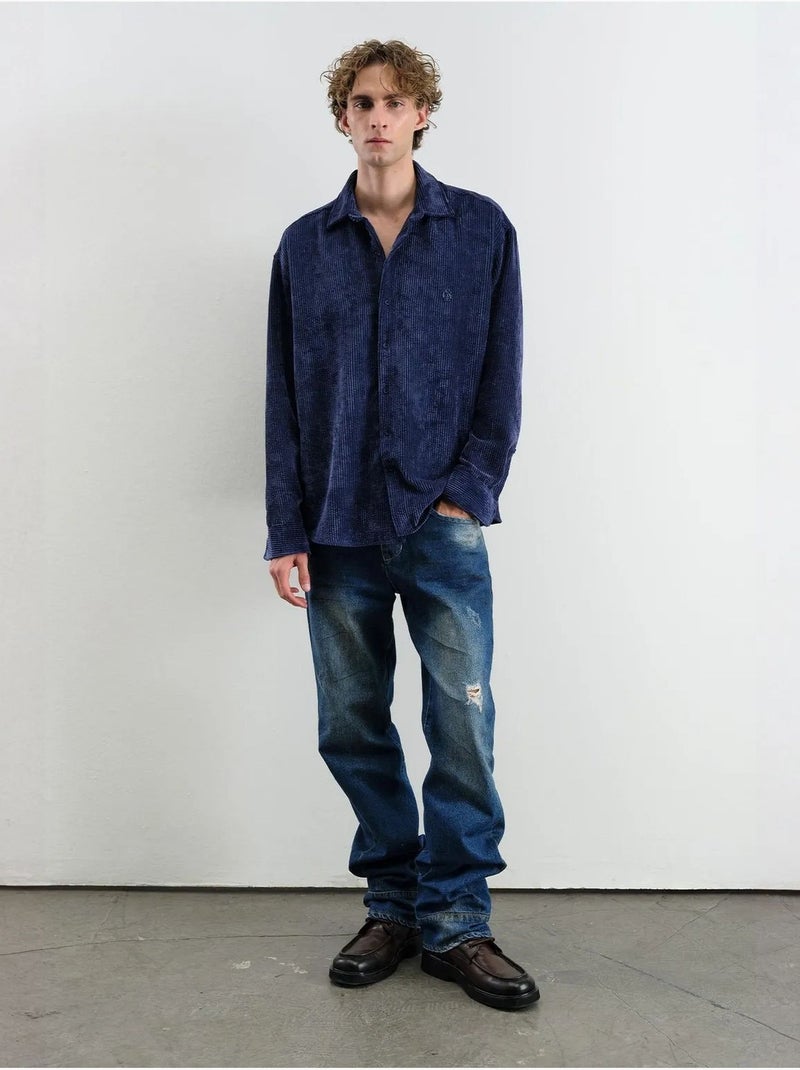Chemise boutonnée oversize texturée giesto Bleu marine - Kiabi