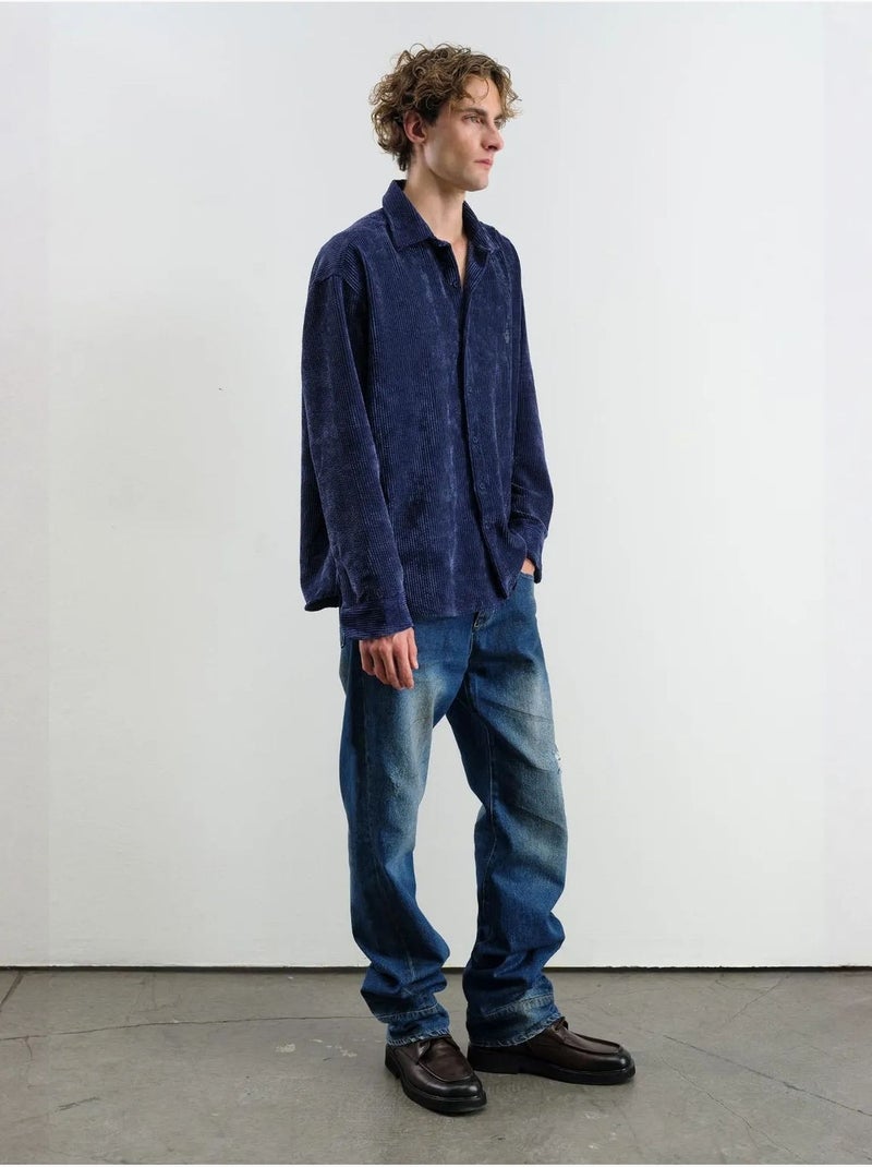 Chemise boutonnée oversize texturée giesto Bleu marine - Kiabi