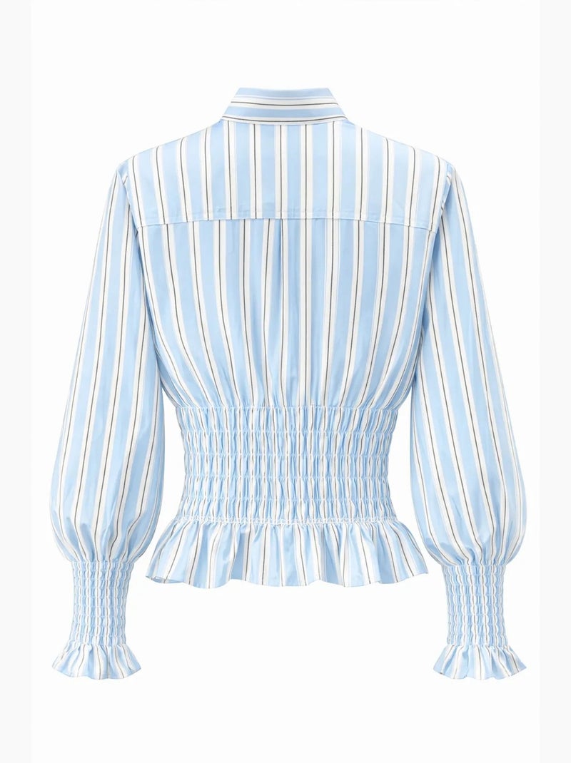 Chemise boutonnée rayée avec détail élastique mixray Bleu clair - Kiabi