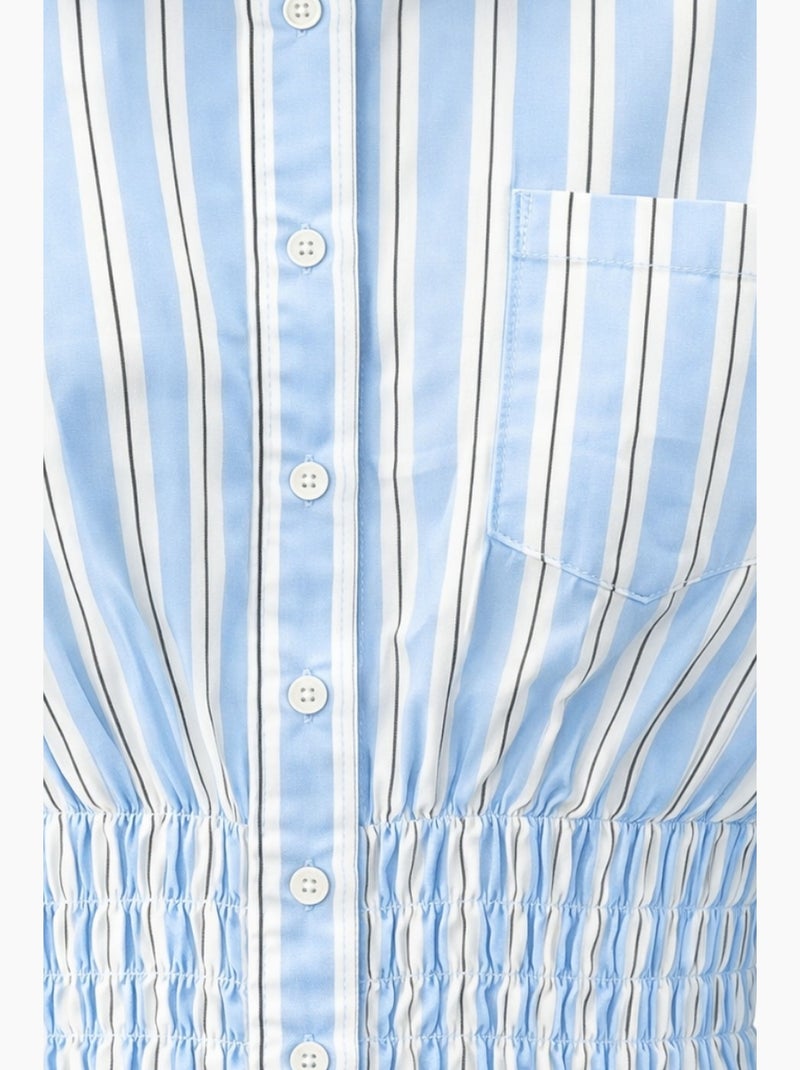 Chemise boutonnée rayée avec détail élastique mixray Bleu clair - Kiabi