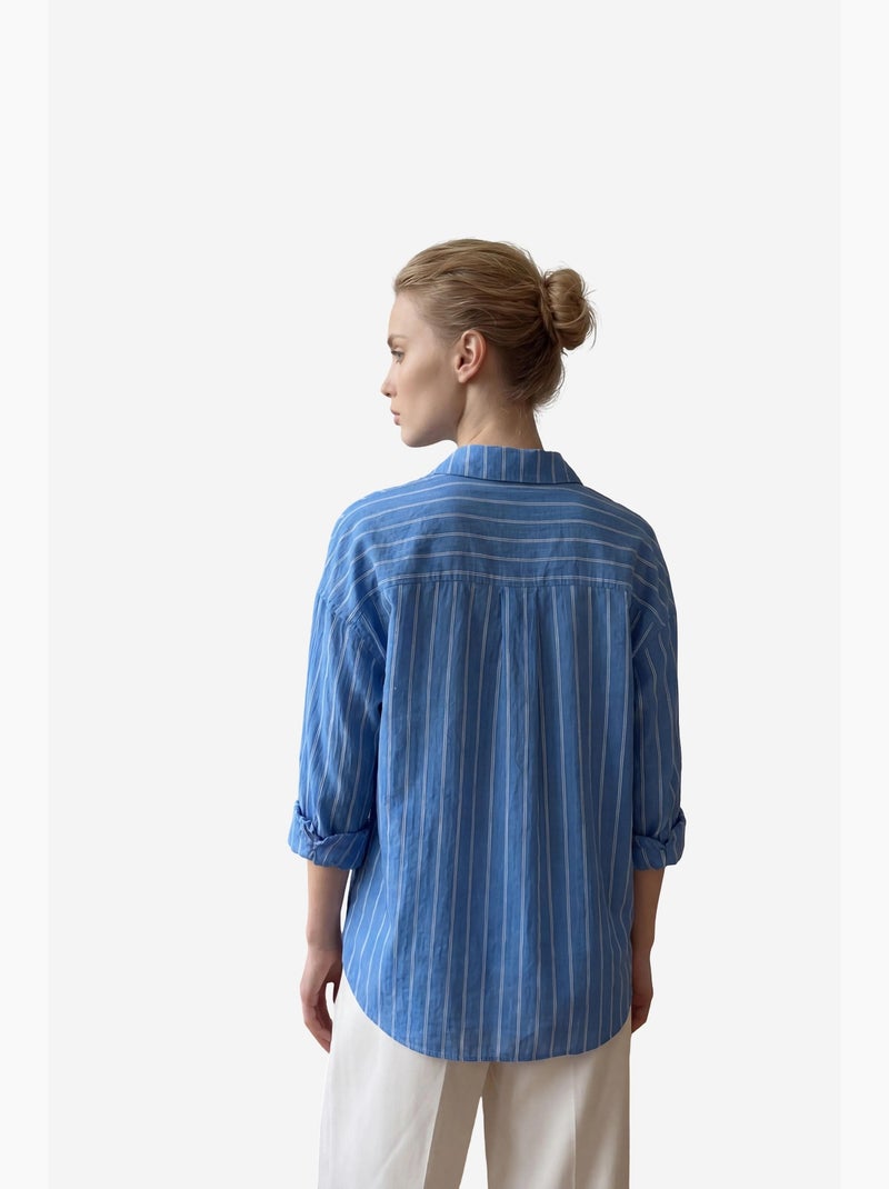 Chemise boutonnée rayée en popeline my fashion Bleu saphir - Kiabi
