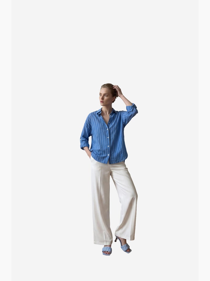 Chemise boutonnée rayée en popeline my fashion Bleu saphir - Kiabi