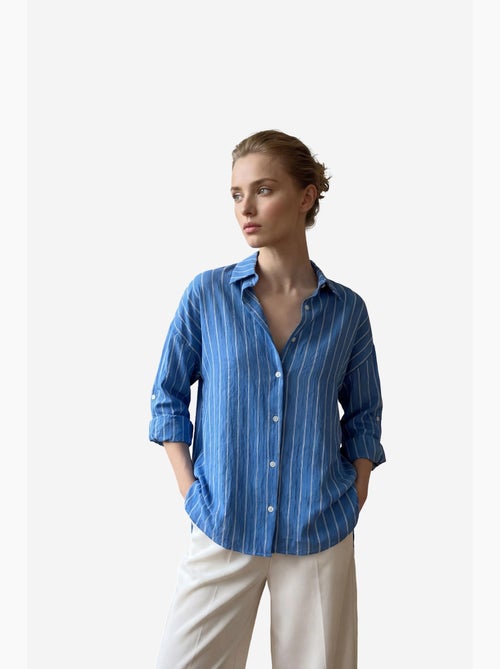 Chemise boutonnée rayée en popeline my fashion - Kiabi Chemise boutonnée rayée en popeline my fashion - Kiabi