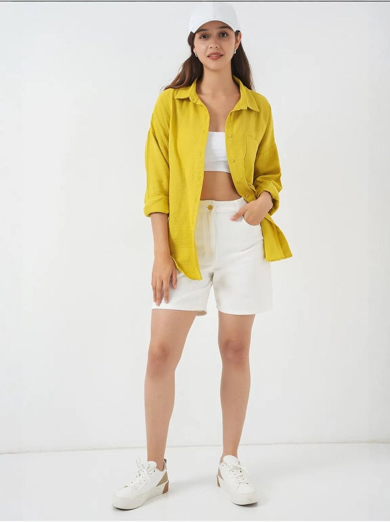Chemise boutonnée surdimensionnée à manches longues bdart Moutarde - Kiabi