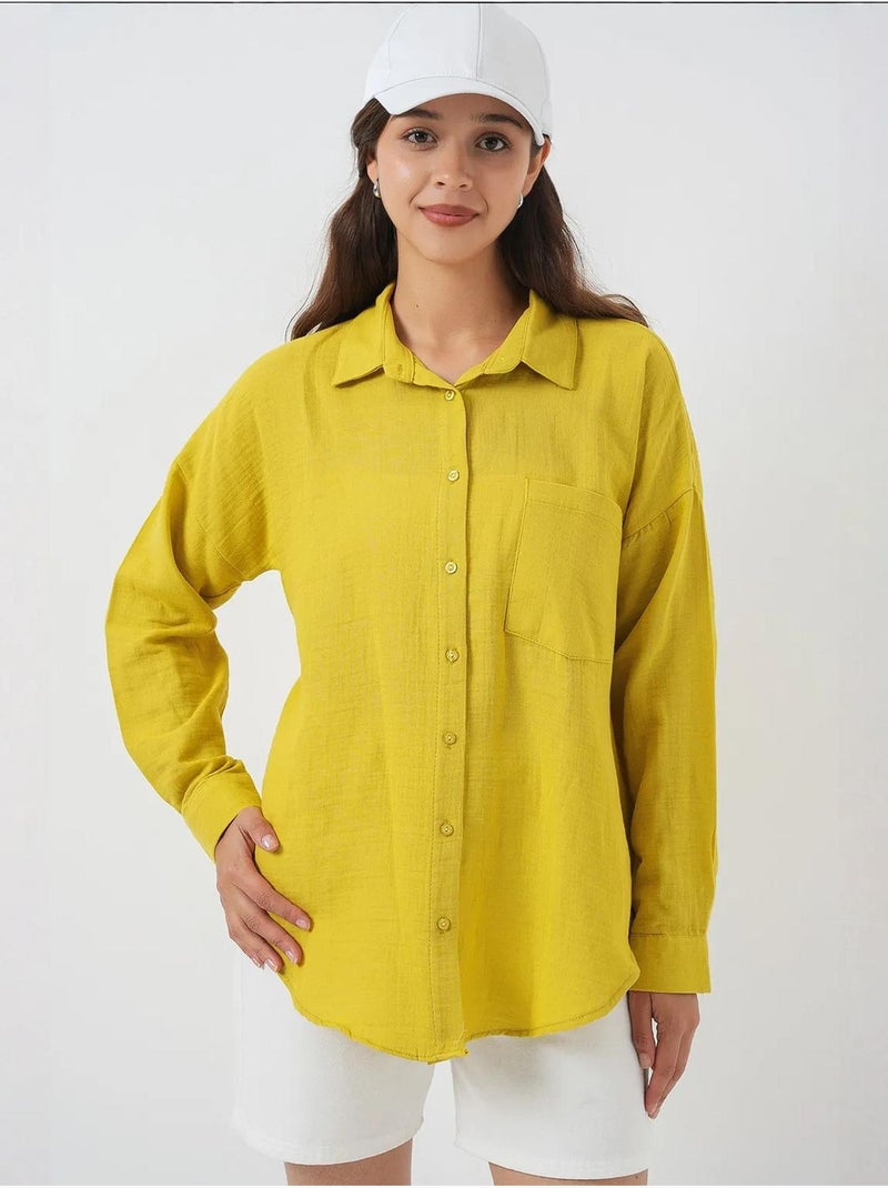 Chemise boutonnée surdimensionnée à manches longues bdart Moutarde - Kiabi