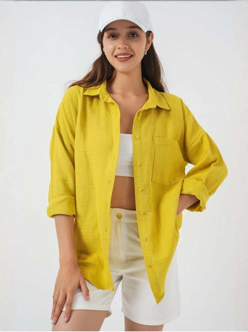 Chemise boutonnée surdimensionnée à manches longues bdart Moutarde - Kiabi