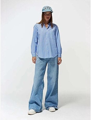Chemise boutonnée surdimensionnée à rayures avec poche mixray