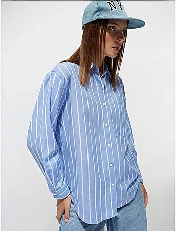 Chemise boutonnée surdimensionnée à rayures avec poche mixray