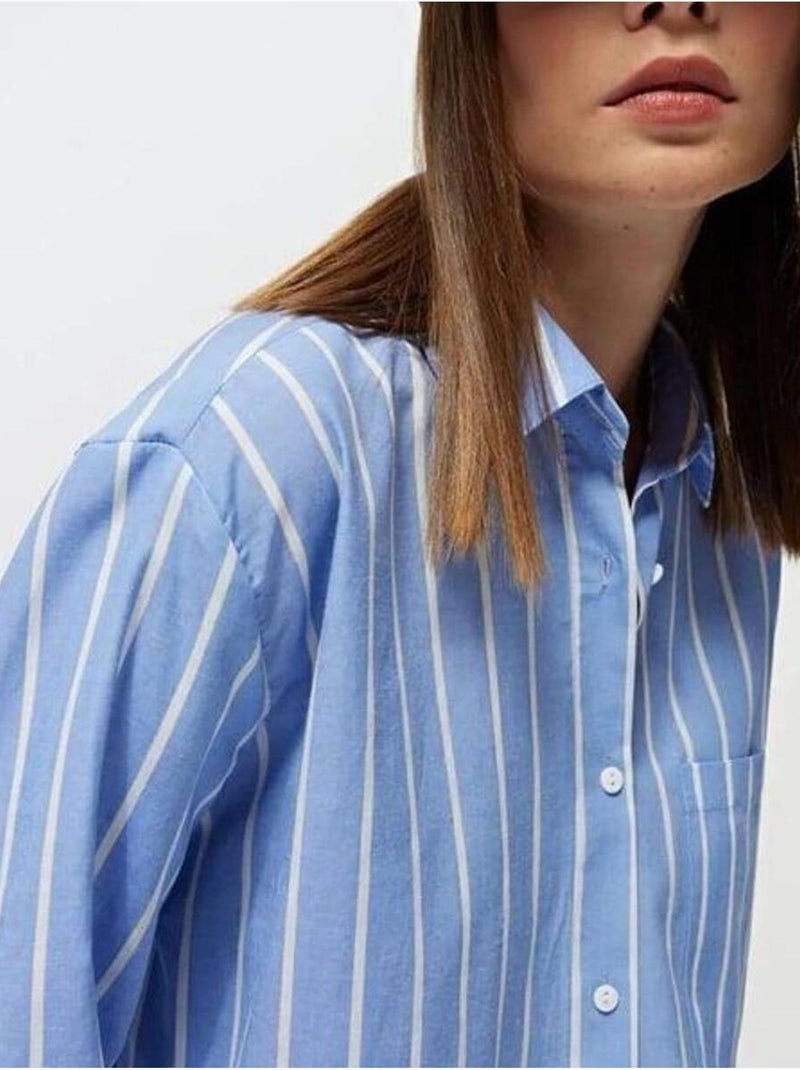 Chemise boutonnée surdimensionnée à rayures avec poche mixray Bleu clair - Kiabi