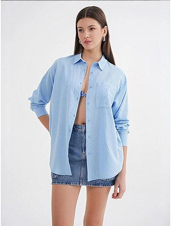 Chemise boutonnée surdimensionnée en lin mélangé avec poche mixray