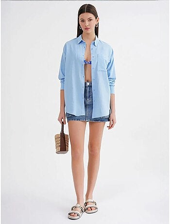 Chemise boutonnée surdimensionnée en lin mélangé avec poche mixray