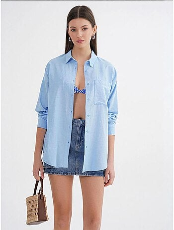 Chemise boutonnée surdimensionnée en lin mélangé avec poche mixray