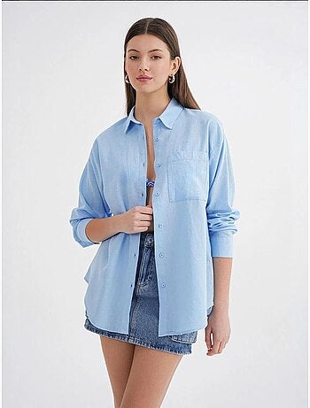 Chemise boutonnée surdimensionnée en lin mélangé avec poche mixray