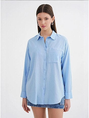 Chemise boutonnée surdimensionnée en lin mélangé avec poche mixray