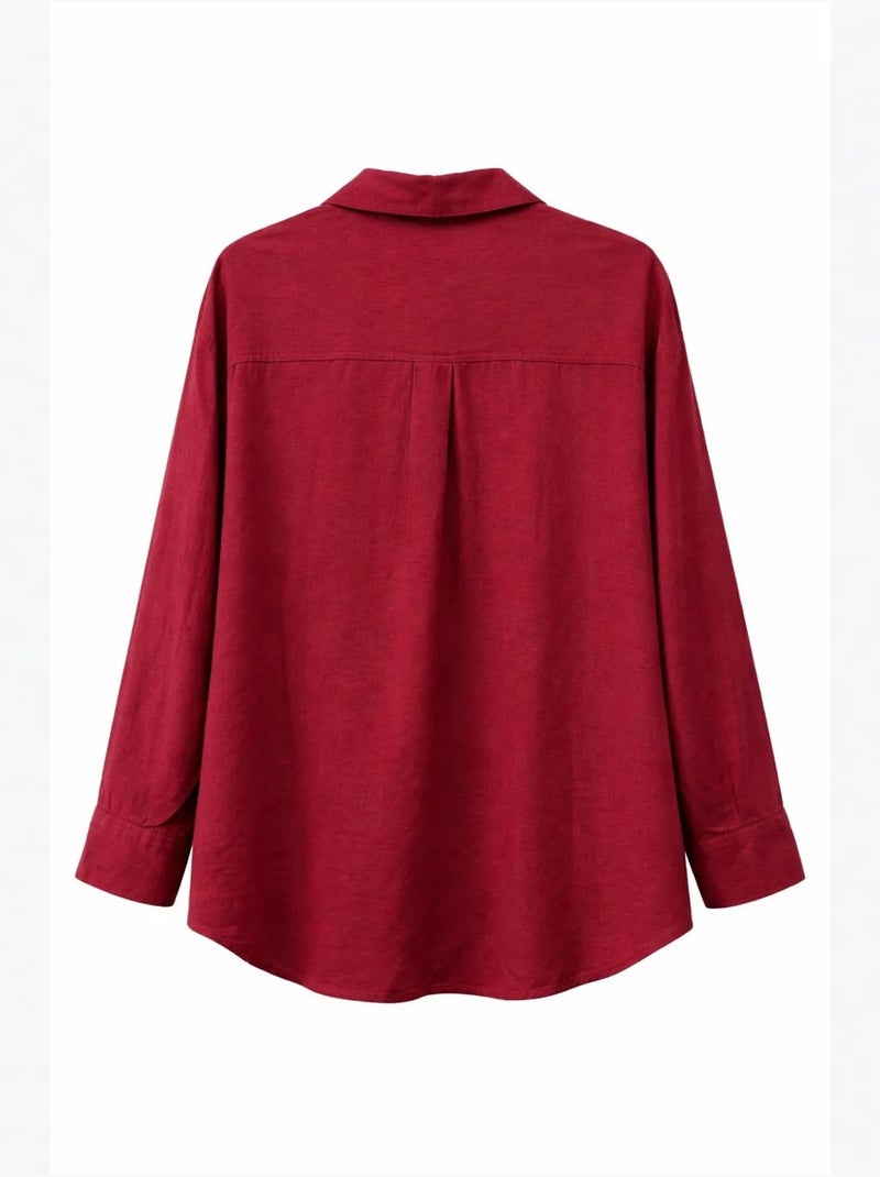 Chemise boutonnée surdimensionnée en lin mélangé avec poche mixray Rouge bordeaux - Kiabi