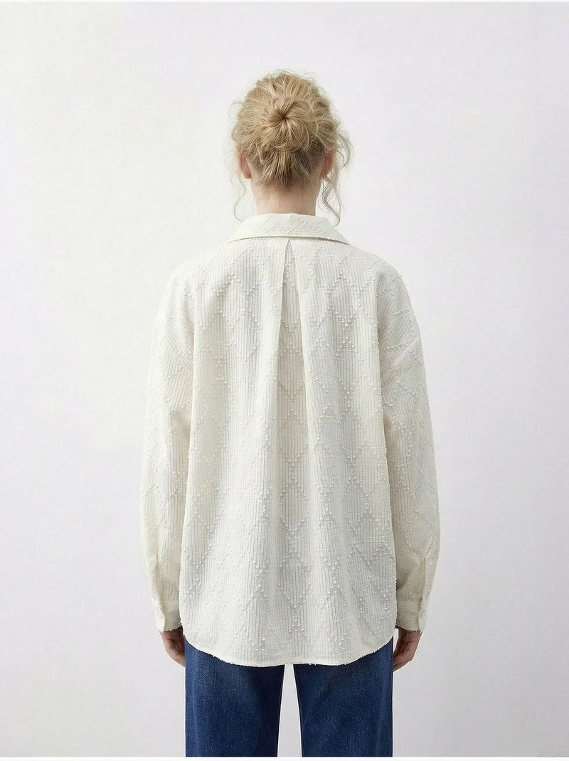 Chemise boutonnée texturée à coupe décontractée lucci Crème - Kiabi