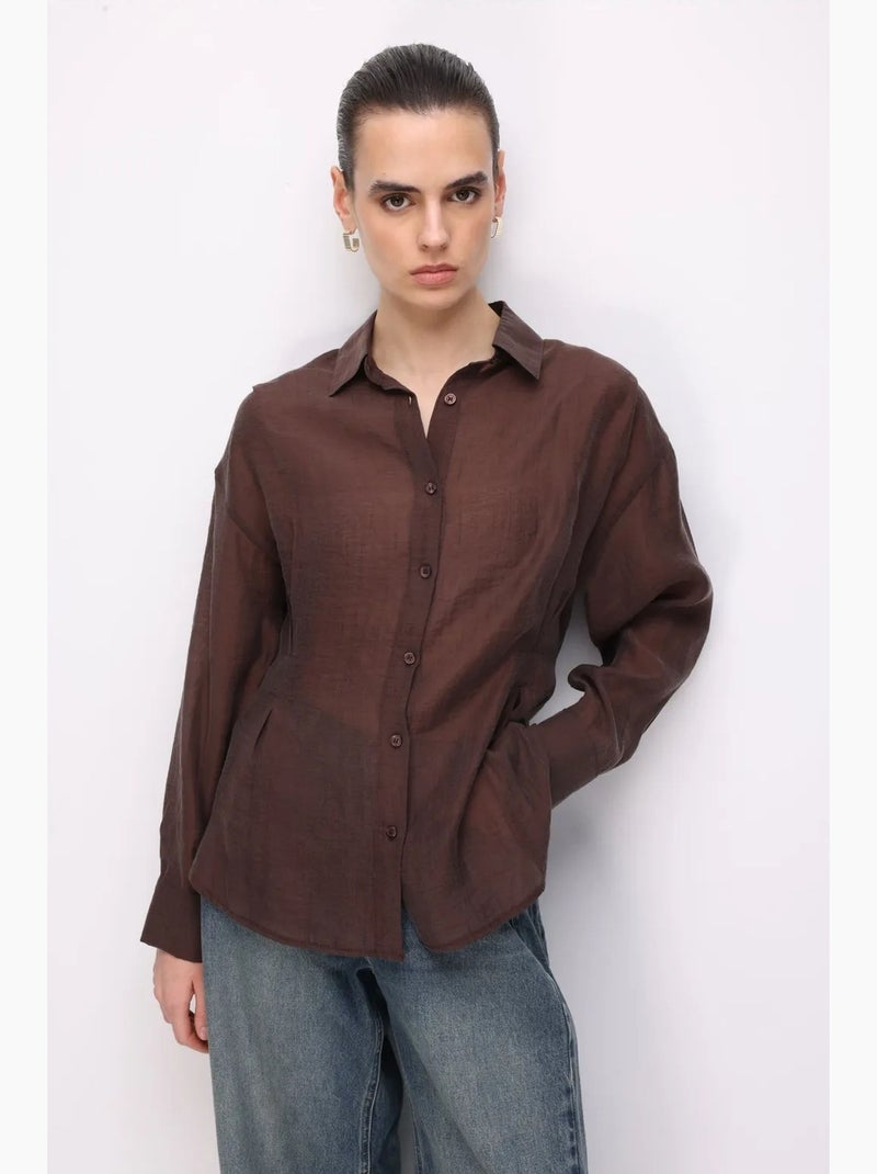 Chemise boutonnée texturée ajustée mixray Marron - Kiabi