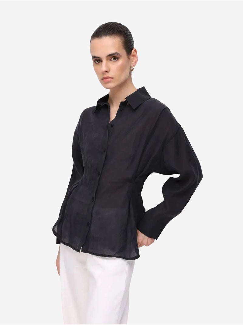 Chemise boutonnée texturée ajustée mixray Noir - Kiabi