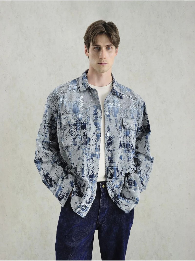 Chemise boutonnée texturée avec poche giesto Gris - Kiabi