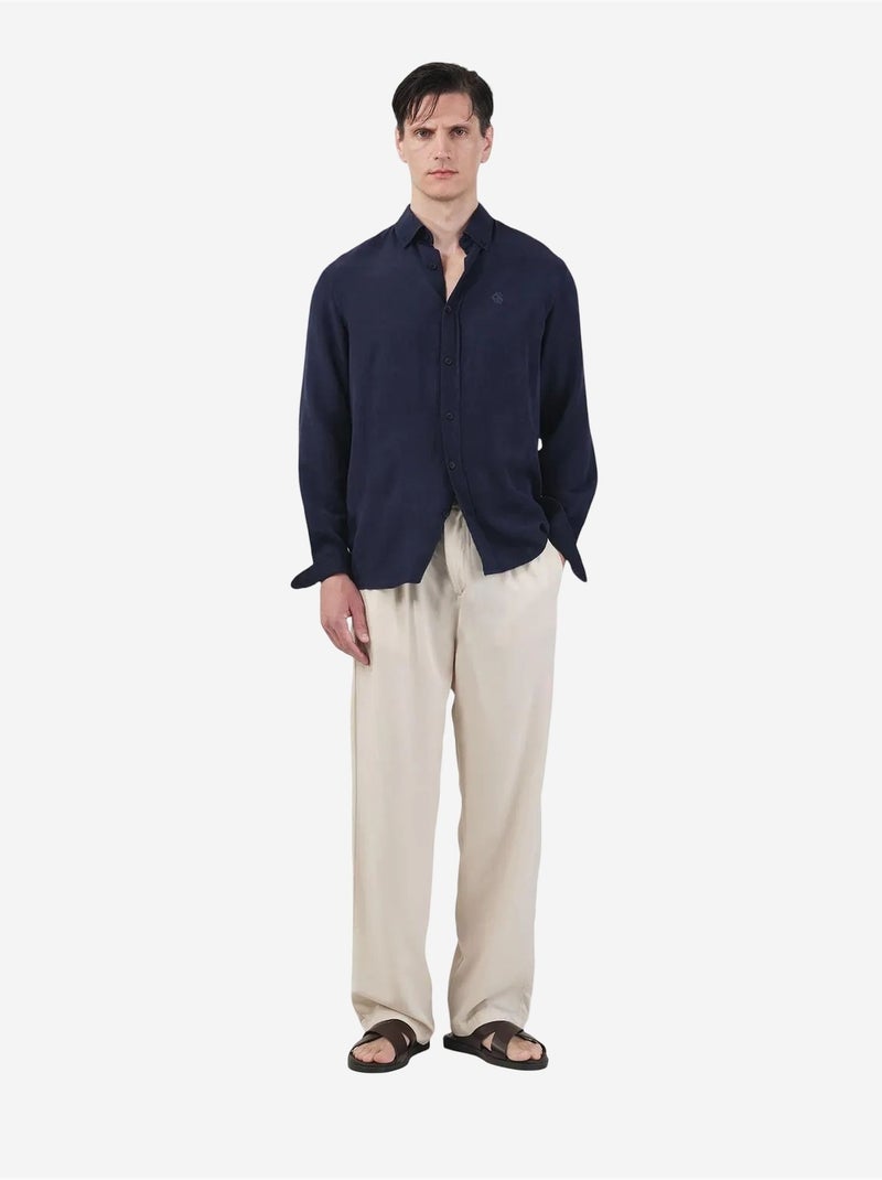 Chemise boutonnée unie en tencel pour homme giesto Bleu marine - Kiabi