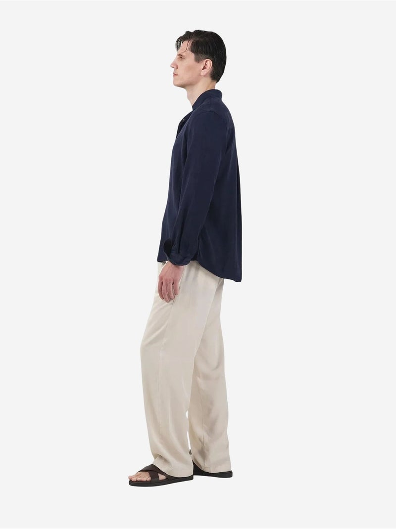 Chemise boutonnée unie en tencel pour homme giesto Bleu marine - Kiabi