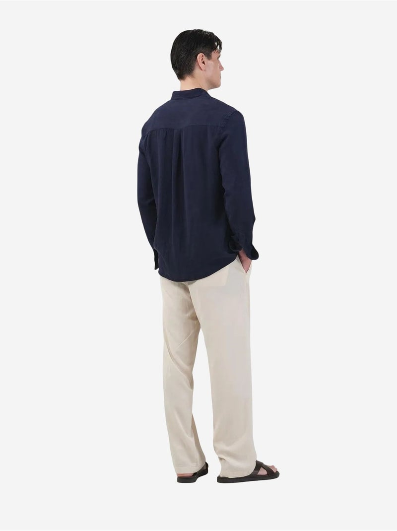 Chemise boutonnée unie en tencel pour homme giesto Bleu marine - Kiabi