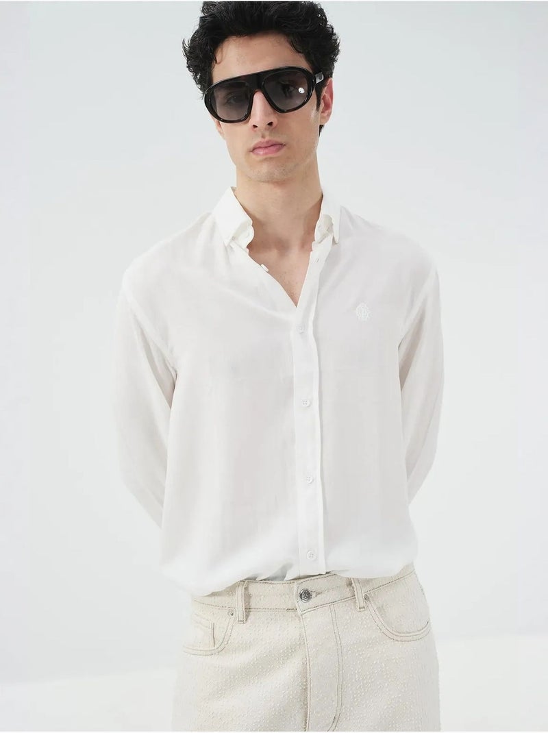 Chemise boutonnée unie giesto en tencel Blanc - Kiabi