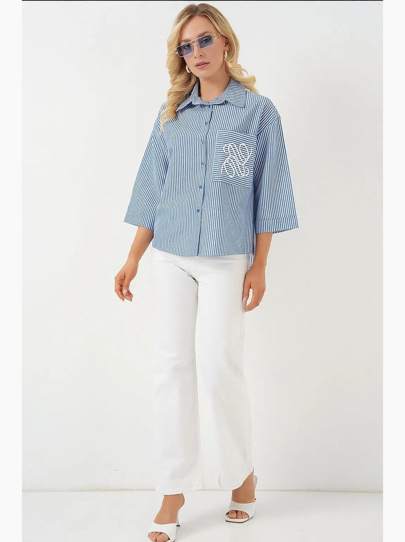 Chemise brodée à poche unique bdart Bleu marine - Kiabi